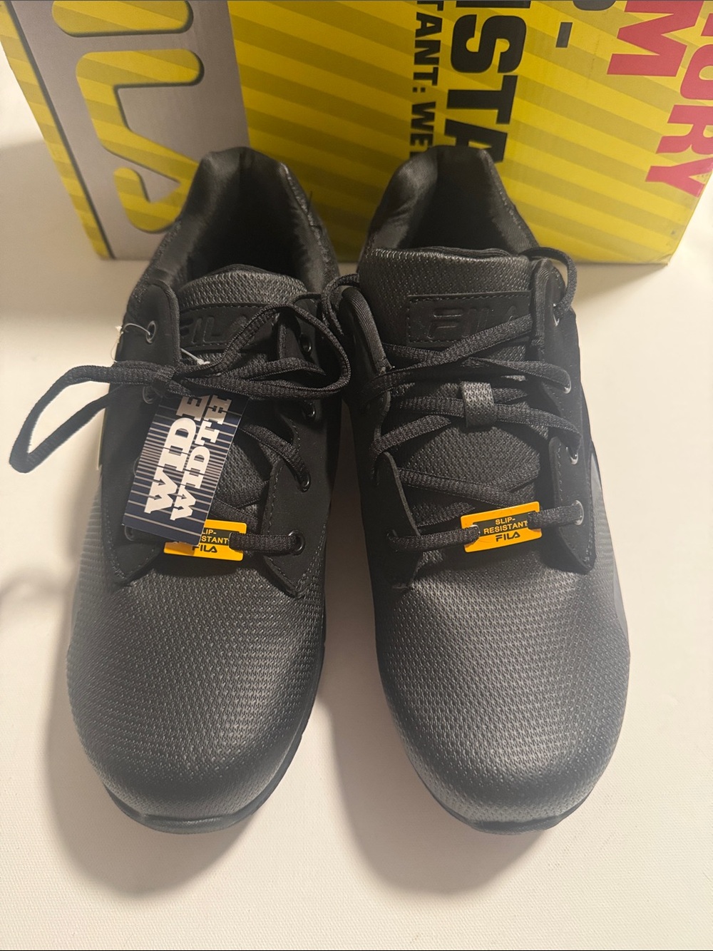 Fila Work Shoes Mens 12 Wide Black Memory Foam - Picture 2 of 7